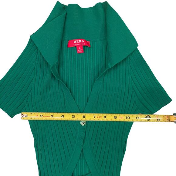 HERA Collection Green Stretchy Ribbed Fitted Knit Collared Long Dress M/L - Picture 5 of 6